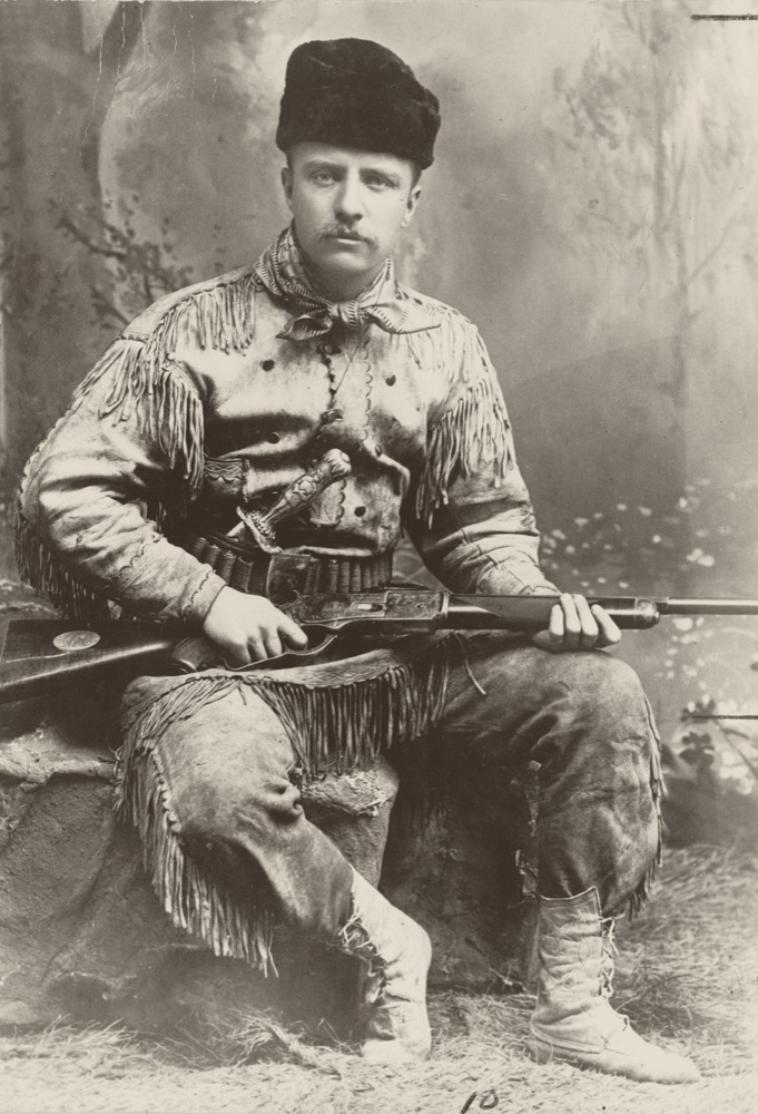 Theodore Roosevelt in buckskins with his rifle, c. 1885